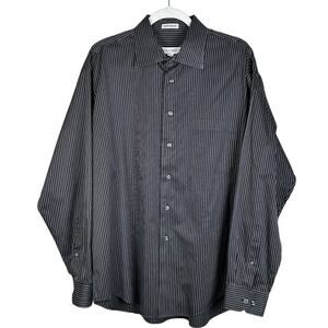 Pronto Uomo Men Shirt Size XL Black Cotton Non Iron White Red Pin Stripes